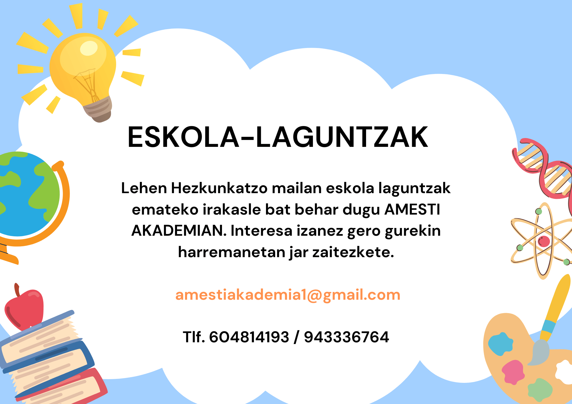 ESKOLA LAGUNTZAK EMATEKO IRAKASLEA irudia - iragarkilaburrak.eus
